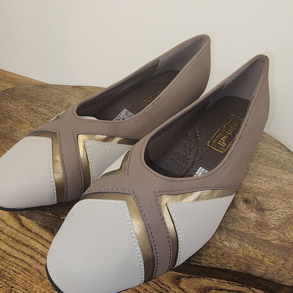 Comfort Well by Beacon Suede Look Taupe and Gold Wedge Heels Shoes